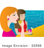 #33598 Clip Art Graphic Of A Couple Of Female Friends Drinking Cocktails In A Night Club