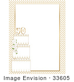 #33605 Clip Art Graphic of a White And Gold 50th Anniversary Cake On A Stationery Border by Maria Bell