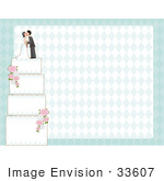 #33607 Clip Art Graphic Of A Married Couple Kissing On Top Of A Wedding Cake On A Stationery Background