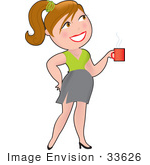 #33626 Clip Art Graphic Of A Dainty Character Lady Businesswoman Carrying Coffee In The Office
