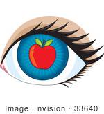#33640 Clip Art Graphic Of A Blue Eye With A Red Apple In The Center