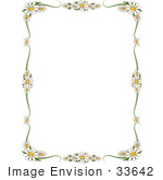 #33642 Clip Art Graphic of a Stationery Border Of White Daisies And Green Scrolls Over White by Maria Bell