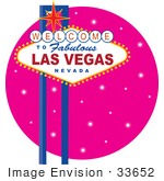 #33652 Clip Art Graphic of a Las Vegas Sign Over A Pink Sparkly Background by Maria Bell