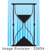 #33654 Clip Art Graphic Of A Silhouetted Hourglass With Running Sands Over A Blue Background