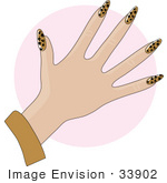 #33902 Clip Art Graphic Of A Lady Showing Off Her Manicured Fingernails With Leopard Print Acrylic