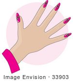 #33903 Clip Art Graphic Of A Lady Showing Off Her Manicured Fingernails With Daisy Flowers In Pink Acrylic