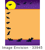 #33945 Clip Art Graphic Of Flying Vampire Bats And A Full Moon On A Halloween Background