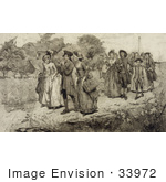 #33972 Stock Illustration Of Colonial Men Women And Children Strolling On A Path One Man Playing A Flute A Maypole In The Background On May Day Labor Day