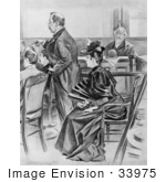 #33975 Stock Illustration Of A Scene Of Lizzie Borden And Her Counsel Ex-Governor Robinson In The Courtroom Before The Acquittal