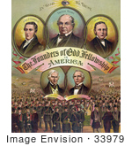 #33979 Stock Illustration Of Portraits Of John P Entwisle Thomas Wildey John Welch James Gettys And James L Ridgely Surrounded By A Massive Crowd The Founders Of Odd Fellowship In America In God We Trust