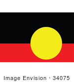 #34075 Clip Art Graphic Of The Yellow Circle Over Black And Red On The Australian Aboriginal Flag