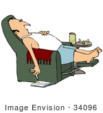 #34096 Clip Art Graphic Of A Sleeping Man With A Lit Cigarette Dropping Ashes Onto A Book On The Floor
