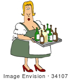 #34107 Clip Art Graphic Of An Overweight Blond Oktoberfest Lady In Heels Carrying A Tray Of Booze