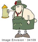 #34109 Clip Art Graphic Of An Oktoberfest Sheep Holding Up A Stein Of Beer