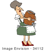 #34112 Clip Art Graphic Of A Strong Oktoberfest Lady Carrying A Beer Keg On Her Belly