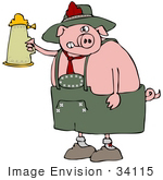 #34115 Clip Art Graphic Of A Drunk Oktoberfest Pig Holding Up A Stein Of Beer