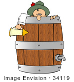 #34119 Clip Art Graphic Of A Drunk Oktoberfest Man Collapsed Over The Edge Of A Keg Holding A Beer Stein