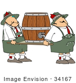 #34167 Clip Art Graphic Of A Heavy Beer Keg Being Carried By Two Men In Uniform