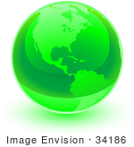 #34186 Clip Art Graphic Of A Shiny Green World Globe With The American Continents