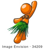 #34209 Clip Art Graphic Of An Orange Woman Character In Coconut Shells And A Grass Skirt Hula Dancing At A Hawaiian Luau