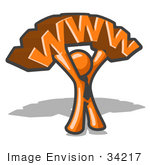 #34217 Clip Art Graphic Of An Orange Man Character Wearing A Business Tie Holding Up Www Over His Head In Front Of A Shadow