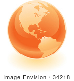 #34218 Clip Art Graphic Of A Shiny Orange Globe Showing The Americas