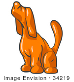 #34219 Clip Art Graphic Of An Orange Hound Dog Character Sounding A Lonely Howl