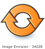 #34228 Clip Art Graphic Of An Orange Circle Of Two Arrows Moving In A Clockwise Motion
