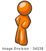 #34238 Clip Art Graphic Of An Orange Guy Character Standing With His Hands On His Hips Leaning Slightly To The Right