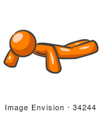 #34244 Clip Art Graphic of an Orange Guy Character Doing A Set Of Pushups In A Fitness Gym by Jester Arts