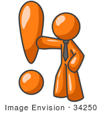 #34250 Clip Art Graphic Of An Orange Guy Character Wearing A Business Tie And Punching A Giant Exclamation Point