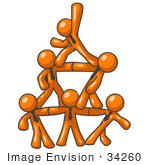 #34260 Clip Art Graphic Of Orange Guy Characters Wearing Business Ties Standing On Top Of Eachother In The Form Of A Pyramid