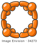 #34273 Clip Art Graphic Of An Orange Guy Character Group Standing In A Support Circle