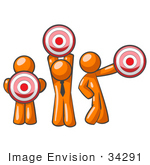 #34291 Clip Art Graphic Of An Orange Guy Characters Holding Target Bullseye Points In Different Positions