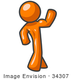 #34307 Clip Art Graphic of an Orange Guy Character Flexing His Strong Arms by Jester Arts