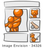 #34326 Clip Art Graphic Of An Orange Guy Character Family Scrapbooking Page With Pets And Sports