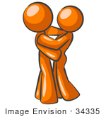 #34335 Clip Art Graphic Of An Orange Guy Character Hugging His Sweetheart Wife Girlfriend Or Friend