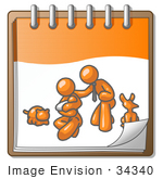 #34340 Clip Art Graphic Of An Orange Guy Character With His Family And Pets On A Notepad