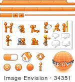 #34351 Clip Art Graphic Of An Orange Guy Character Web Designer Kit With Tabs Icons And People