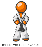 #34405 Clip Art Graphic Of An Orange Guy Character Standing Proud In A Karate Suit