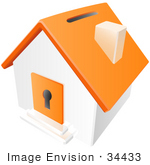 #34433 Clip Art Graphic Of An Orange Home With A Keyhole And Coin Slot