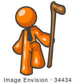 #34434 Clip Art Graphic Of An Orange Guy Character Holding A Can And Lifting His Foot