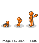 #34435 Clip Art Graphic of an Orange Guy Character Growing From A Baby To A Man by Jester Arts