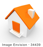 #34439 Clip Art Graphic Of An White Home With An Orange Roof And Door