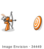 #34449 Clip Art Graphic Of An Orange Guy Character Shooting Arrows At A Target