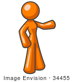 #34455 Clip Art Graphic Of An Orange Woman Character Standing And Pointing