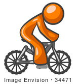 #34471 Clip Art Graphic Of An Orange Guy Character Riding A Mountain Bike