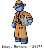 #34477 Clip Art Graphic Of A Blue Guy Character Detective Carrying A Box