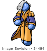 #34494 Clip Art Graphic Of A Blue Guy Character Wearing A George Washington Costume And Wig