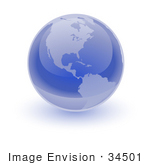 #34501 Clip Art Graphic Of A Blue Globe Reflecting Light And Focused On The Americas